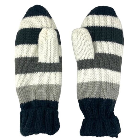 Hudson's Bay HBC Stripes Sterling Silver Striped Fleece Lined Knit Mittens S/M - Picture 2 of 7